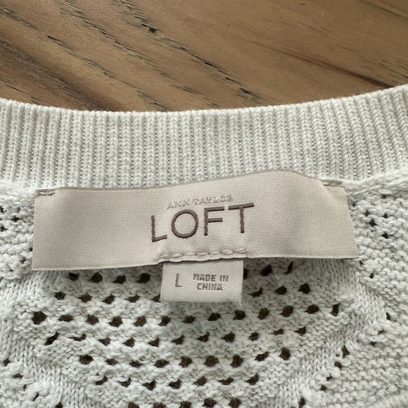 Loft Womens White Tribal Pattern Loose Knit Cotton Lightweight Sweater Sz Large - Picture 7 of 8